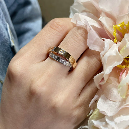 [⭐Hinora Jewelry]LOVE PINK GOLD SILVER DIAMOND DOUBLE RING