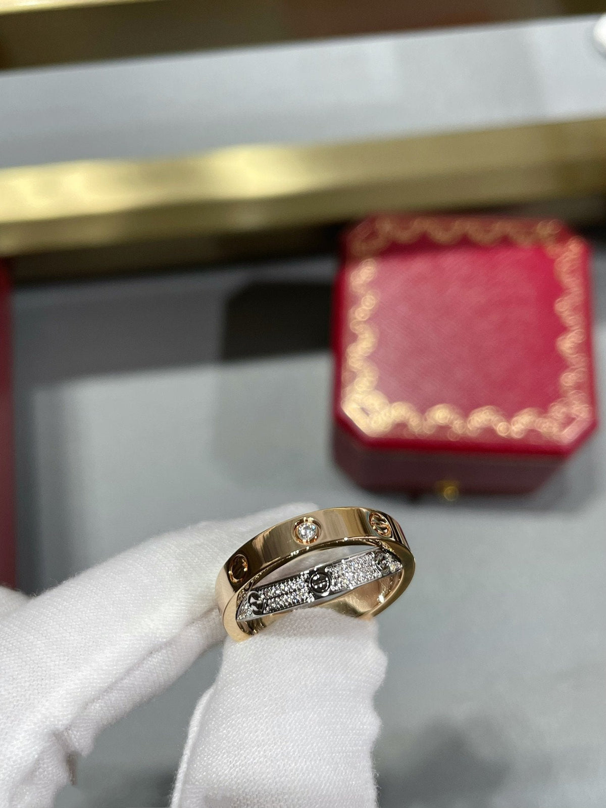 [⭐Hinora Jewelry]LOVE PINK GOLD SILVER DIAMOND DOUBLE RING