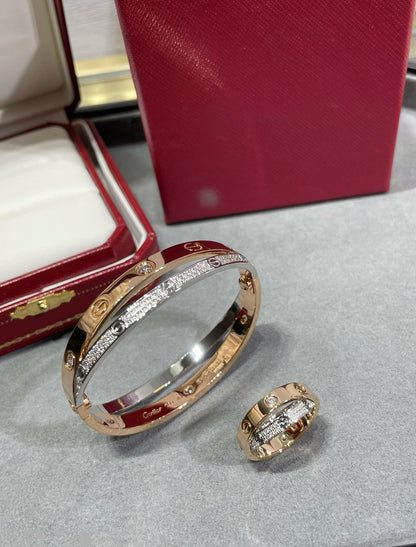[⭐Hinora Jewelry]LOVE PINK GOLD SILVER DIAMOND DOUBLE RING
