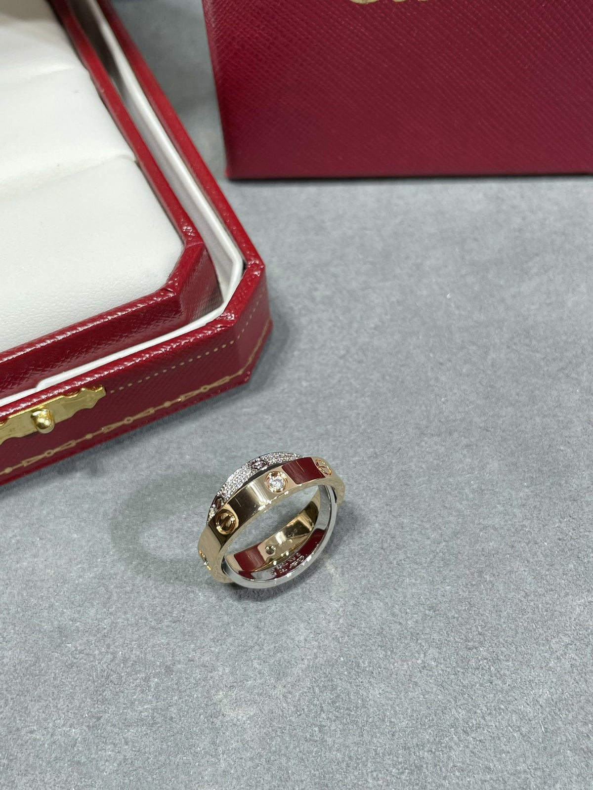 [⭐Hinora Jewelry]LOVE PINK GOLD SILVER DIAMOND DOUBLE RING