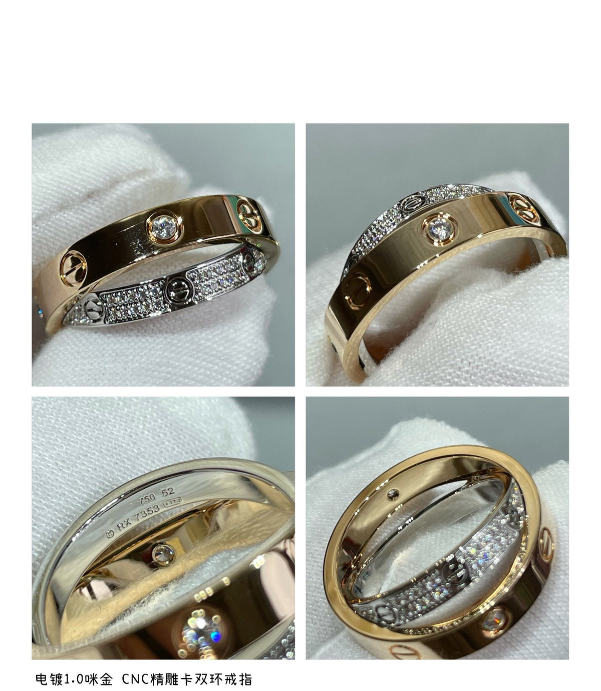 [⭐Hinora Jewelry]LOVE PINK GOLD SILVER DIAMOND DOUBLE RING