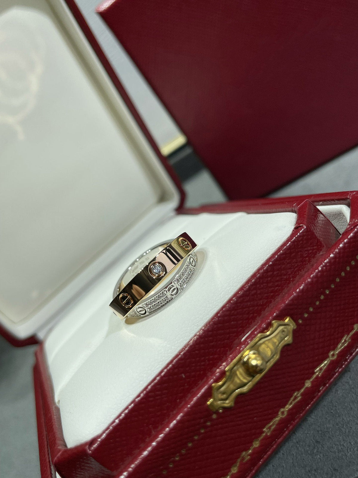 [⭐Hinora Jewelry]LOVE PINK GOLD SILVER DIAMOND DOUBLE RING