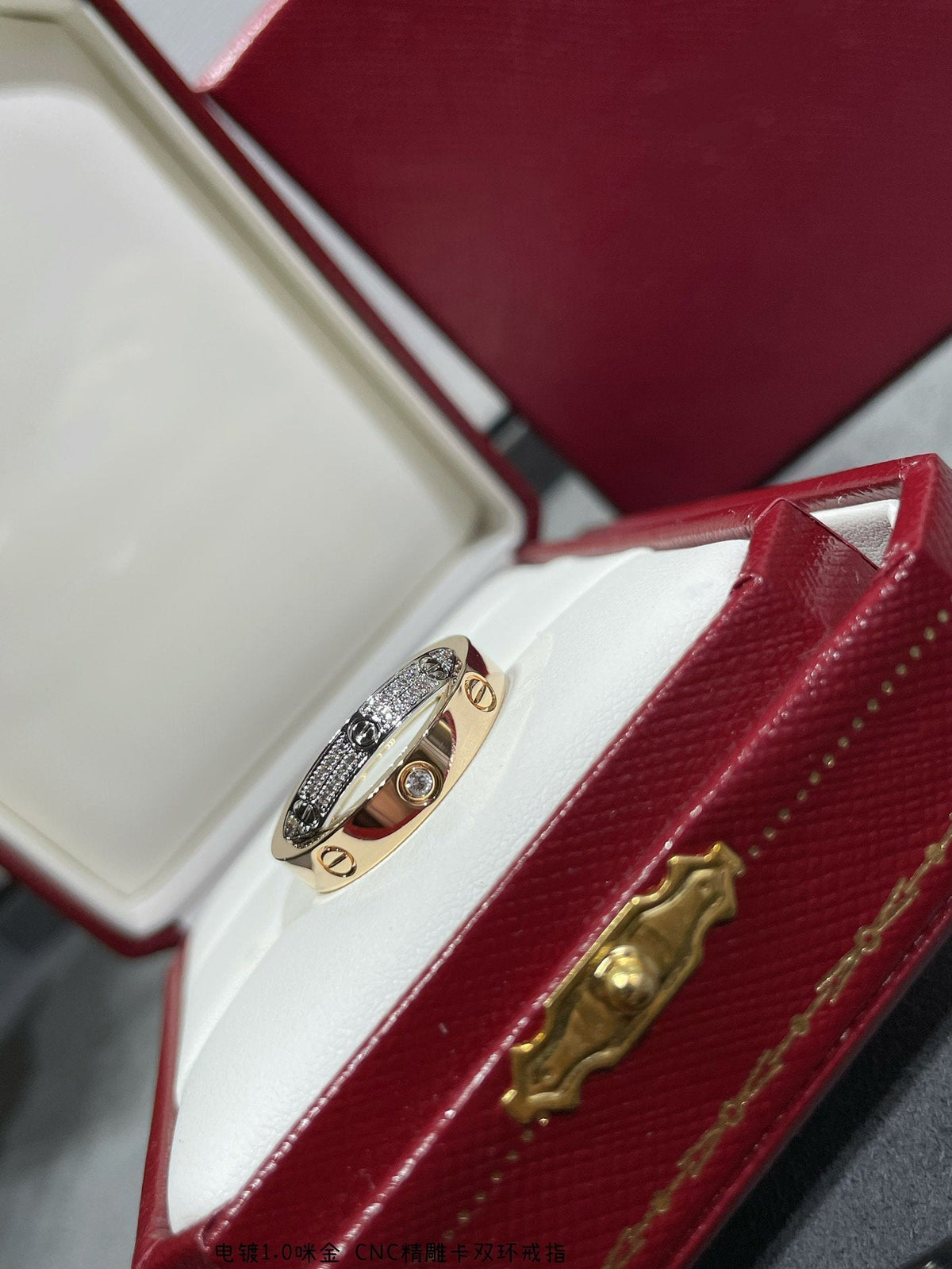 [⭐Hinora Jewelry]LOVE PINK GOLD SILVER DIAMOND DOUBLE RING