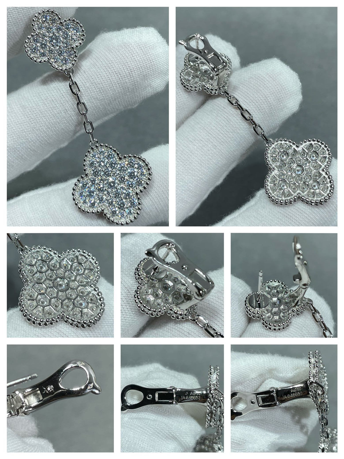 [⭐Hinora Jewelry]CLOVER 2 MOTIFS DIAMOND PAVED SILVER EARRINGS