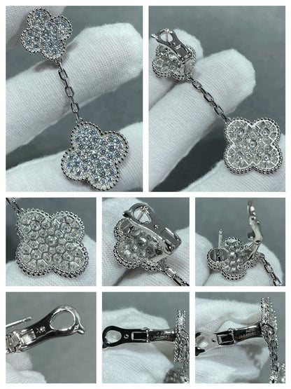 [⭐Hinora Jewelry]CLOVER 2 MOTIFS DIAMOND PAVED SILVER EARRINGS