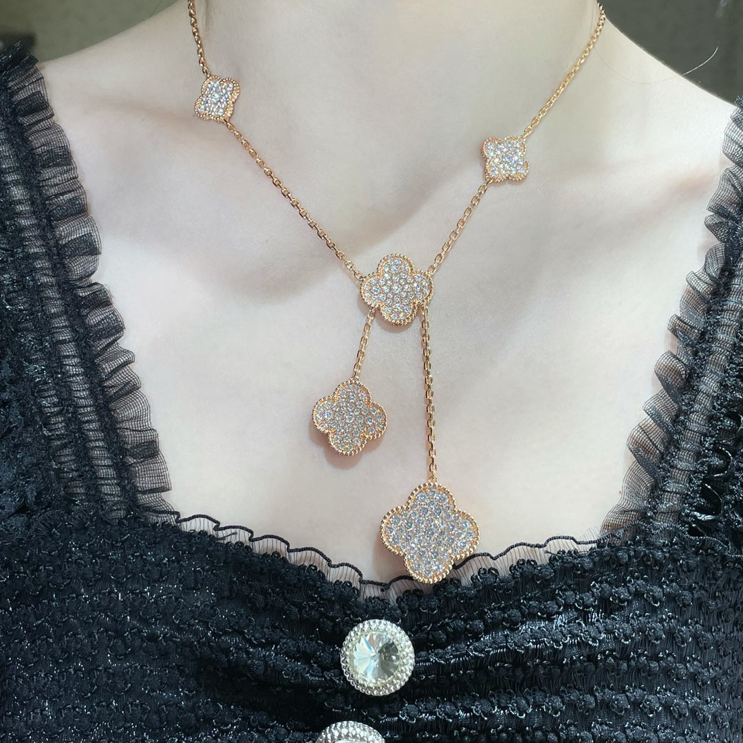 [⭐Hinora Jewelry]CLOVER 6 MOTIF DIAMOND PAVED NECKLACE