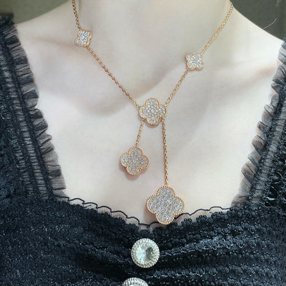 [⭐Hinora Jewelry]CLOVER 6 MOTIF DIAMOND PAVED NECKLACE