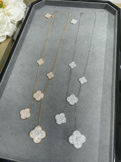 [⭐Hinora Jewelry]CLOVER 6 MOTIF DIAMOND PAVED NECKLACE