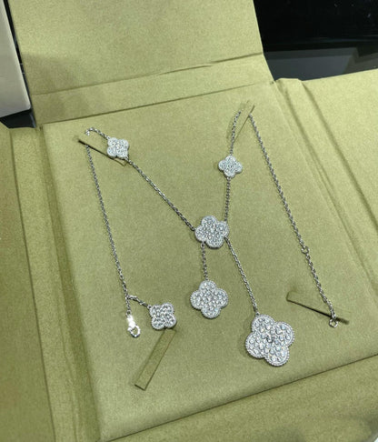 [⭐Hinora Jewelry]CLOVER 6 MOTIF DIAMOND PAVED NECKLACE