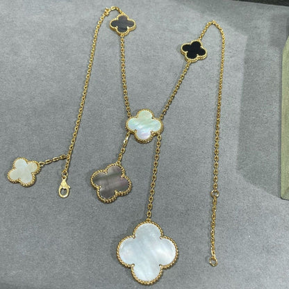 [⭐Hinora Jewelry]CLOVER 6 MOTIF MOP ONYX GOLD NECKLACE