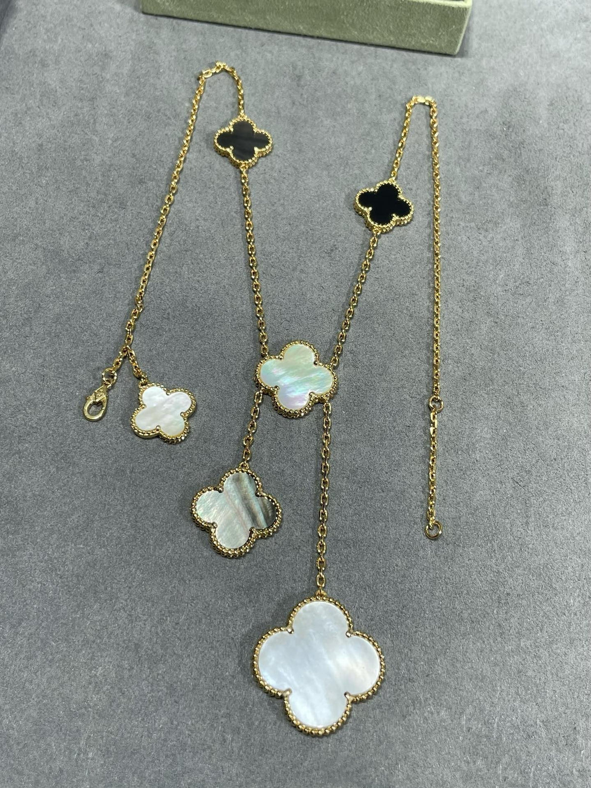 [⭐Hinora Jewelry]CLOVER 6 MOTIF MOP ONYX GOLD NECKLACE