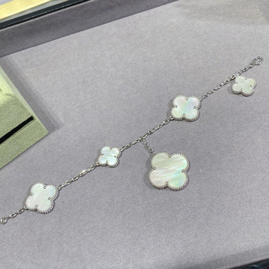 [⭐Hinora Jewelry]CLOVER 5 MOTIF WHITE MOP SILVER BRACELET