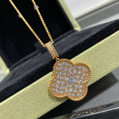[⭐Hinora Jewelry]CLOVER 25MM LARGE PEDANT DIAMOND PAVED LONG NECKLACE