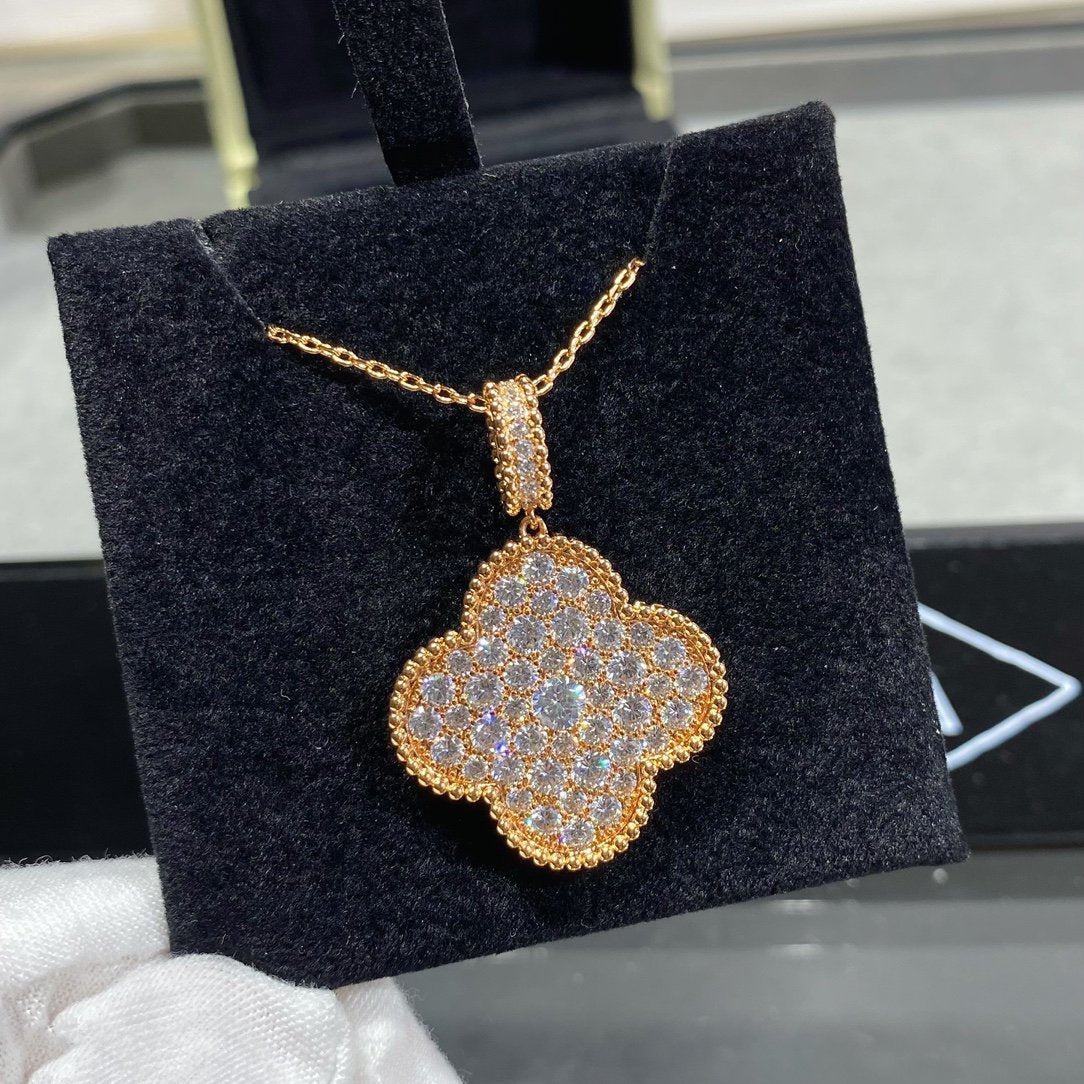 [⭐Hinora Jewelry]CLOVER 25MM LARGE PEDANT DIAMOND PAVED LONG NECKLACE