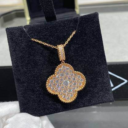 [⭐Hinora Jewelry]CLOVER 25MM LARGE PEDANT DIAMOND PAVED LONG NECKLACE