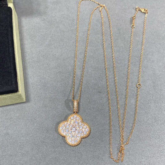 [⭐Hinora Jewelry]CLOVER 25MM LARGE PEDANT DIAMOND PAVED LONG NECKLACE