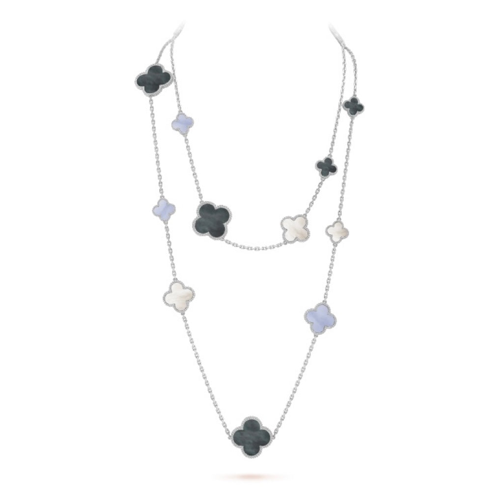 [⭐Hinora Jewelry]CLOVER 16 MOTIF CHALCEDONY MOP SILVER NECKLACE
