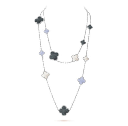 [⭐Hinora Jewelry]CLOVER 16 MOTIF CHALCEDONY MOP SILVER NECKLACE