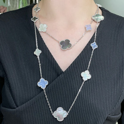 [⭐Hinora Jewelry]CLOVER 16 MOTIF CHALCEDONY MOP SILVER NECKLACE