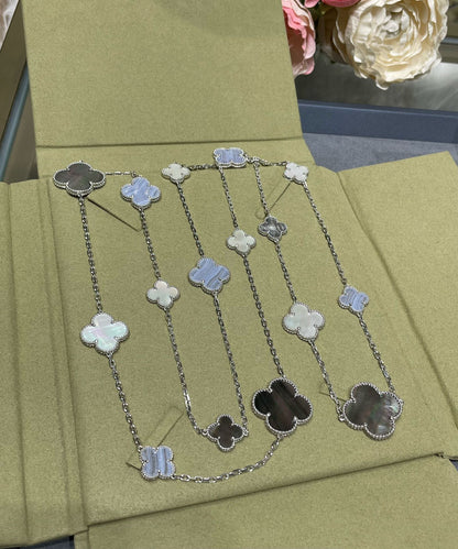 [⭐Hinora Jewelry]CLOVER 16 MOTIF CHALCEDONY MOP SILVER NECKLACE