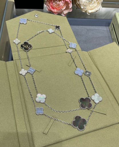 [⭐Hinora Jewelry]CLOVER 16 MOTIF CHALCEDONY MOP SILVER NECKLACE