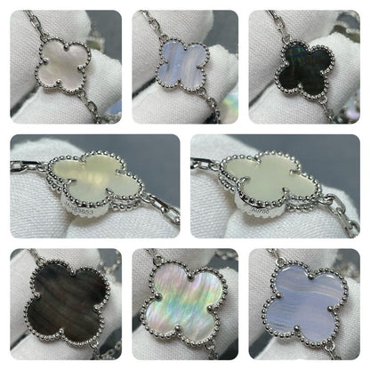 [⭐Hinora Jewelry]CLOVER 16 MOTIF CHALCEDONY MOP SILVER NECKLACE