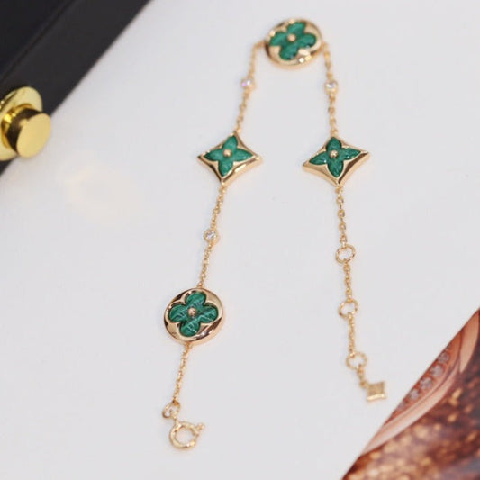 [⭐Hinora Jewelry]STAR AND SUN 4 MOTIF PINK GOLD MALACHITE BRACELET