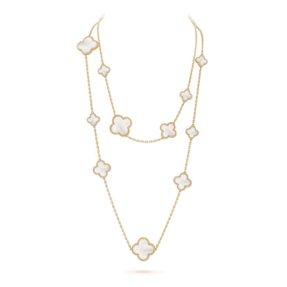 [⭐Hinora Jewelry]CLOVER 16 MOTIF WHITE MOP GOLD NECKLACE