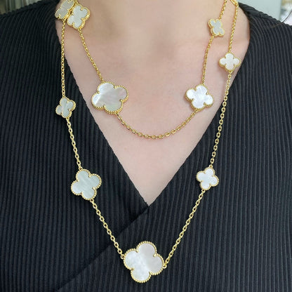 [⭐Hinora Jewelry]CLOVER 16 MOTIF WHITE MOP GOLD NECKLACE