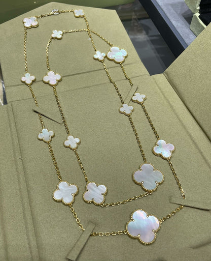 [⭐Hinora Jewelry]CLOVER 16 MOTIF WHITE MOP GOLD NECKLACE