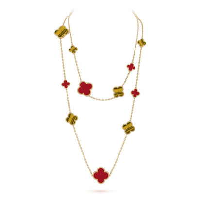 [⭐Hinora Jewelry]CLOVER 16 MOTIF CARNELIAN TIGER EYE ROSE GOLD NECKLACE