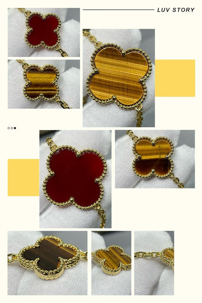 [⭐Hinora Jewelry]CLOVER 16 MOTIF CARNELIAN TIGER EYE ROSE GOLD NECKLACE