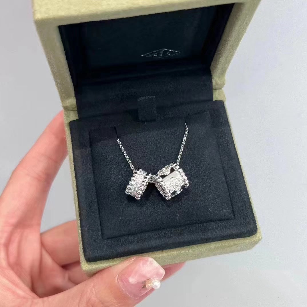 [⭐Hinora Jewelry]PERLEE DOUBLE PENDANT SILVER DIAMOND NECKLACE