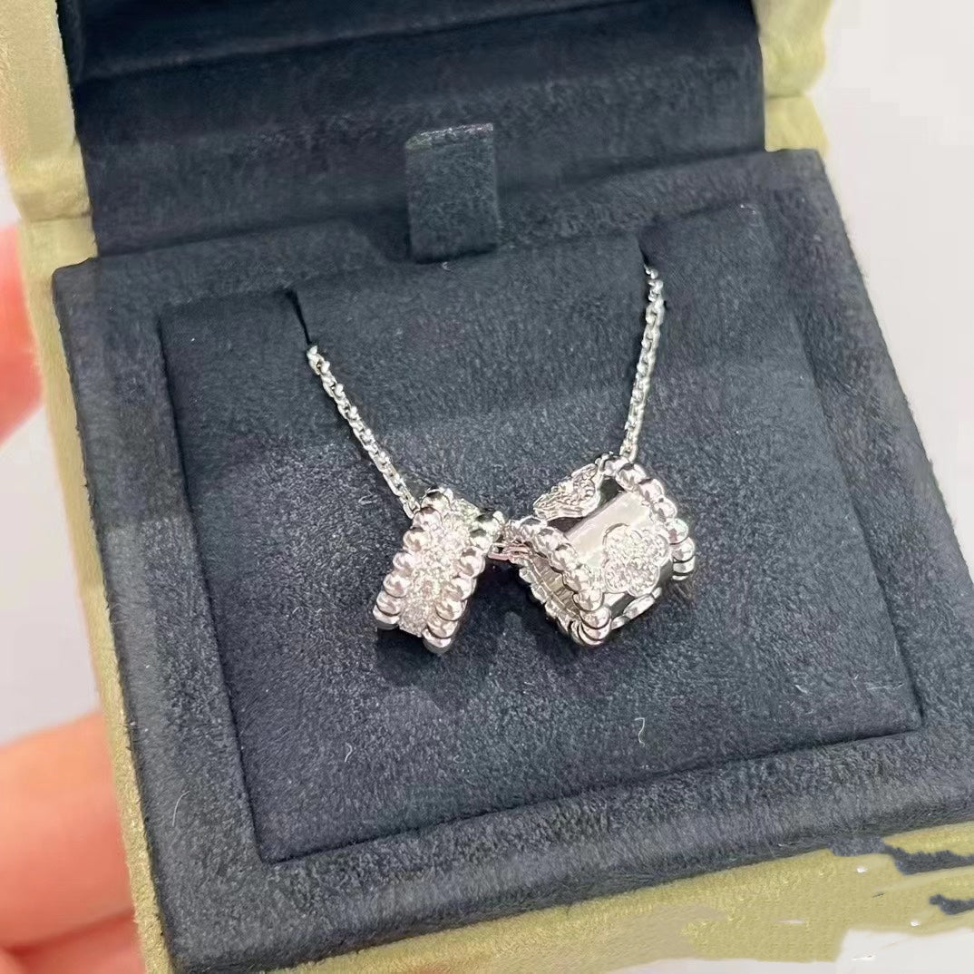 [⭐Hinora Jewelry]PERLEE DOUBLE PENDANT SILVER DIAMOND NECKLACE
