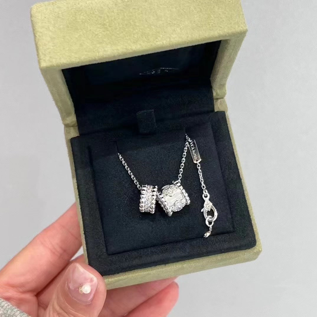 [⭐Hinora Jewelry]PERLEE DOUBLE PENDANT SILVER DIAMOND NECKLACE