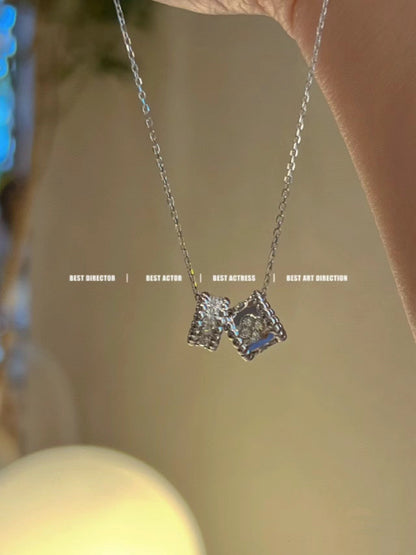 [⭐Hinora Jewelry]PERLEE DOUBLE PENDANT SILVER DIAMOND NECKLACE