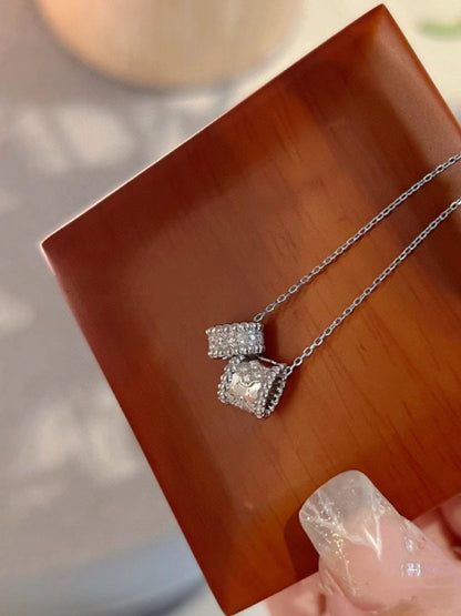 [⭐Hinora Jewelry]PERLEE DOUBLE PENDANT SILVER DIAMOND NECKLACE