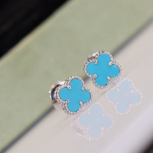 [⭐Hinora Jewelry]CLOVER MINI TURQUOISE SILVER STUD EARRINGS