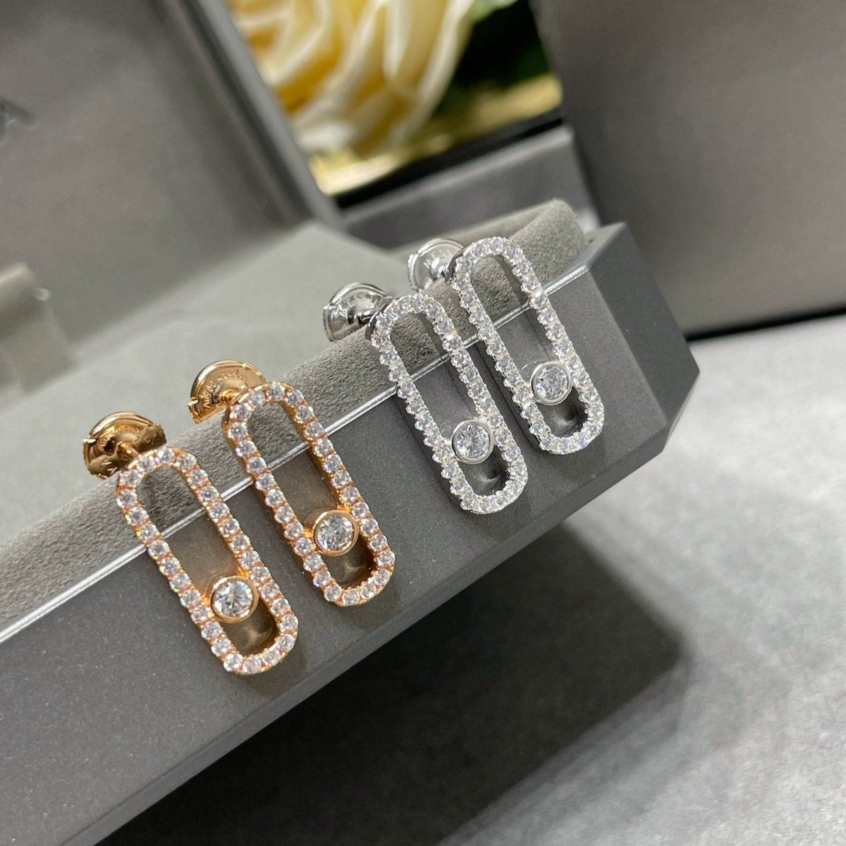 [⭐Hinora Jewelry]MOVE UNO STUD DIAMOND PAVED EARRINGS
