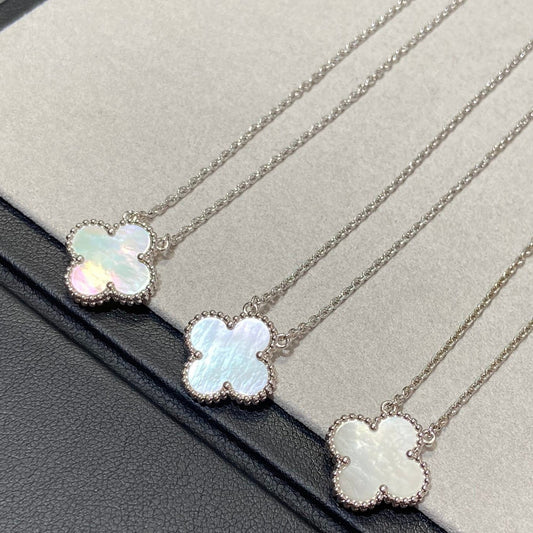 [⭐Hinora Jewelry]CLOVER MEDIUM SILVER WHITE MOP NECKLACE