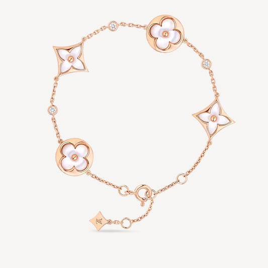 [⭐Hinora Jewelry]STAR AND SUN 4 MOTIF WHITE MOP PINK GOLD BRACELET