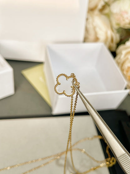 [⭐Hinora Jewelry]CLOVER ROCK CRYSTAL ROSE GOLD NECKLACE