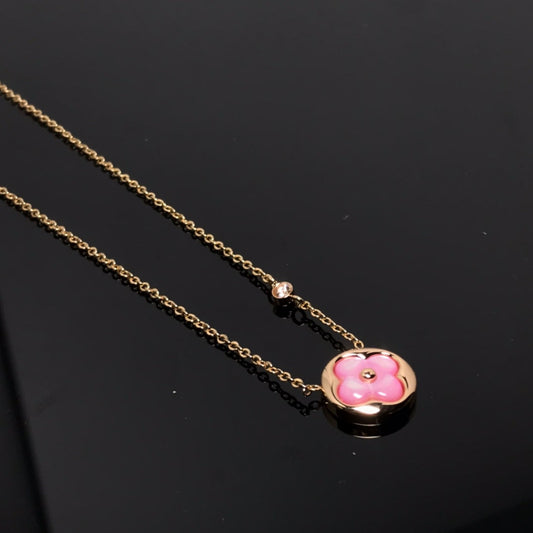 [⭐Hinora Jewelry]COLOR BLOSSOM PINK MOP SUN GOLD NECKLACE