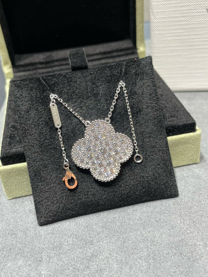 [⭐Hinora Jewelry]CLOVER 25MM LARGE PENDANT DIAMOND PAVED SILVER NECKLACE