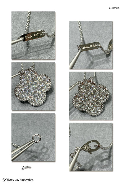 [⭐Hinora Jewelry]CLOVER 25MM LARGE PENDANT DIAMOND PAVED SILVER NECKLACE
