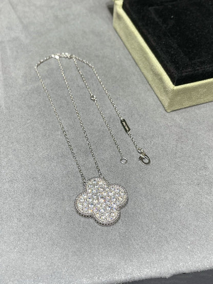 [⭐Hinora Jewelry]CLOVER 25MM LARGE PENDANT DIAMOND PAVED SILVER NECKLACE