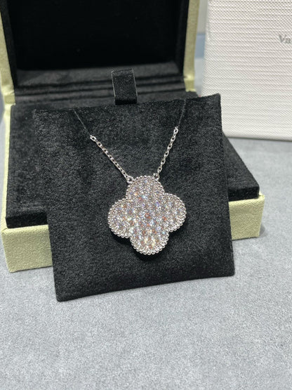 [⭐Hinora Jewelry]CLOVER 25MM LARGE PENDANT DIAMOND PAVED SILVER NECKLACE