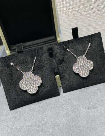 [⭐Hinora Jewelry]CLOVER 25MM LARGE PENDANT DIAMOND PAVED SILVER NECKLACE