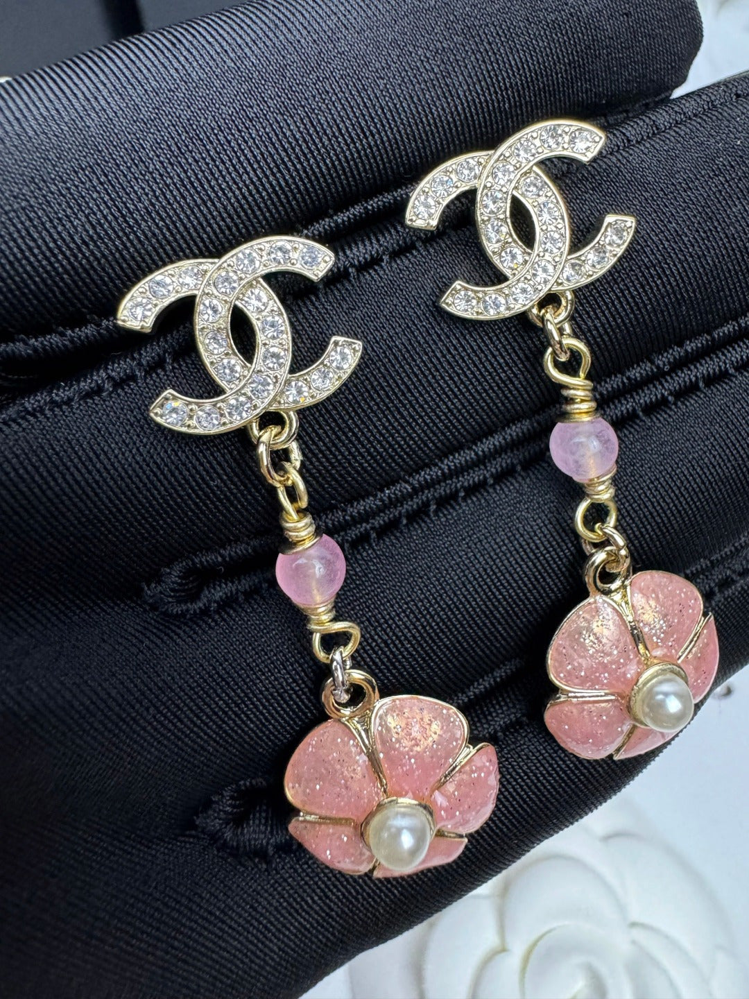 [⭐Hinora Jewelry]26C Pink Camellia Enamel Pendant with Double C Earrings