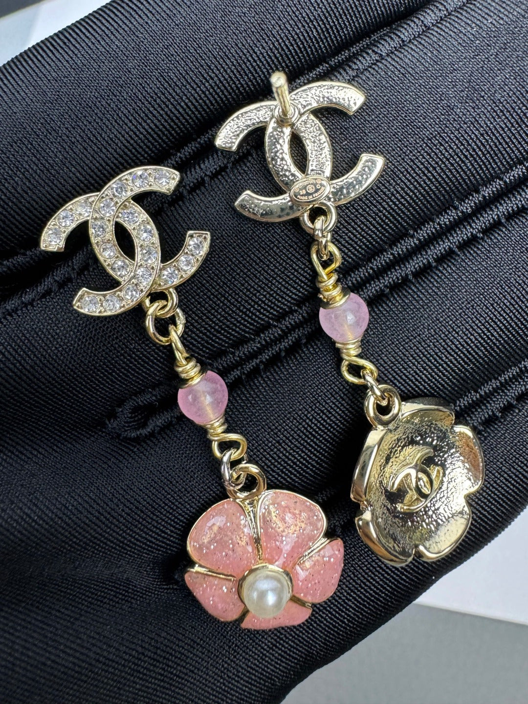 [⭐Hinora Jewelry]26C Pink Camellia Enamel Pendant with Double C Earrings